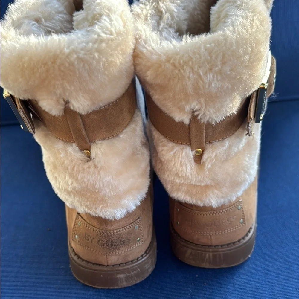 G by Guess Tan Over the Knee Boots with Cream Lining and Buckle Detail